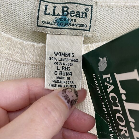 LL Bean Wool Blend Knit Sweater Ivory Cream Pullover Classic Womens Large - Picture 4 of 8